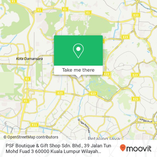 Peta PSF Boutique & Gift Shop Sdn. Bhd., 39 Jalan Tun Mohd Fuad 3 60000 Kuala Lumpur Wilayah Persekutuan