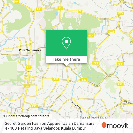 Secret Garden Fashion Apparel, Jalan Damansara 47400 Petaling Jaya Selangor map