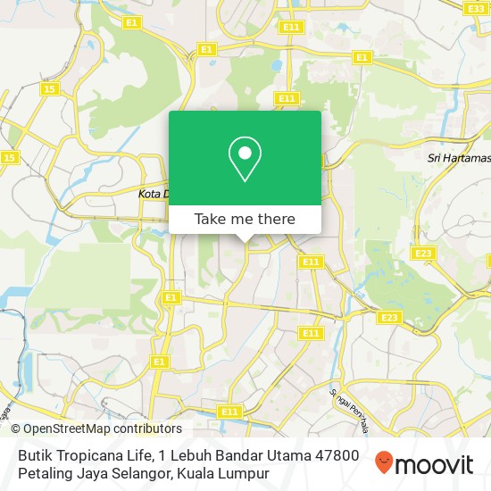Peta Butik Tropicana Life, 1 Lebuh Bandar Utama 47800 Petaling Jaya Selangor
