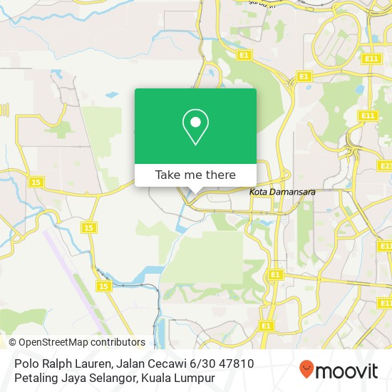 Peta Polo Ralph Lauren, Jalan Cecawi 6 / 30 47810 Petaling Jaya Selangor