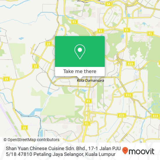 Peta Shan Yuan Chinese Cuisine Sdn. Bhd., 17-1 Jalan PJU 5 / 18 47810 Petaling Jaya Selangor