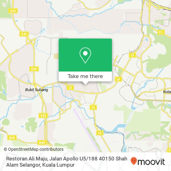 Peta Restoran Ali Maju, Jalan Apollo U5 / 188 40150 Shah Alam Selangor