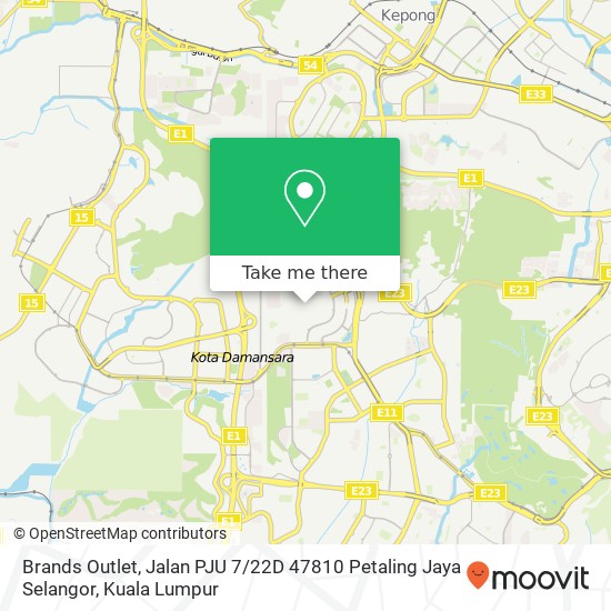 Peta Brands Outlet, Jalan PJU 7 / 22D 47810 Petaling Jaya Selangor