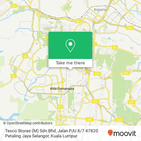 Peta Tesco Stores (M) Sdn Bhd, Jalan PJU 8 / 7 47820 Petaling Jaya Selangor