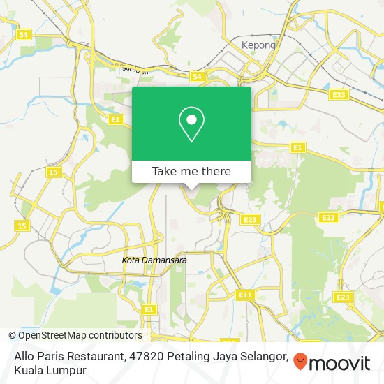 Peta Allo Paris Restaurant, 47820 Petaling Jaya Selangor