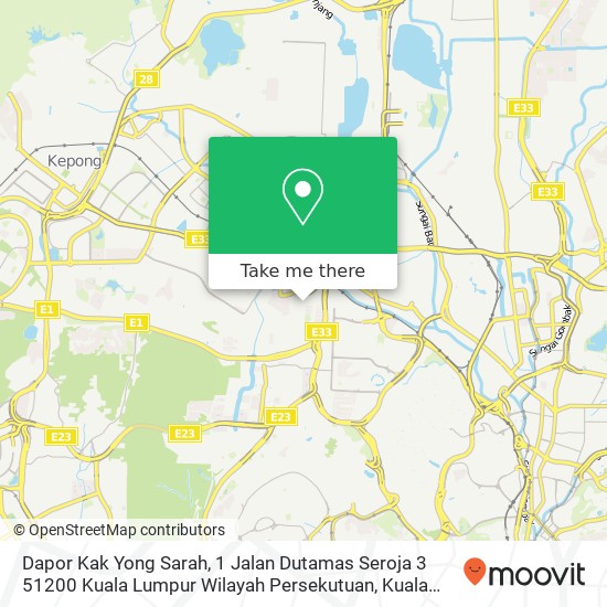 Peta Dapor Kak Yong Sarah, 1 Jalan Dutamas Seroja 3 51200 Kuala Lumpur Wilayah Persekutuan