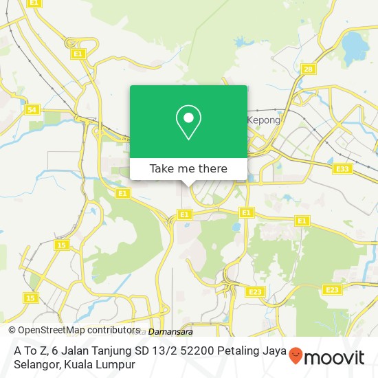 A To Z, 6 Jalan Tanjung SD 13 / 2 52200 Petaling Jaya Selangor map