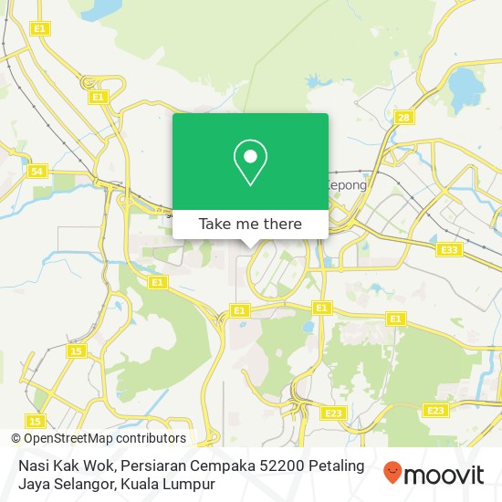Peta Nasi Kak Wok, Persiaran Cempaka 52200 Petaling Jaya Selangor