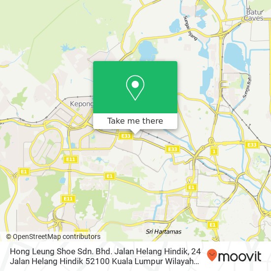 Hong Leung Shoe Sdn. Bhd. Jalan Helang Hindik, 24 Jalan Helang Hindik 52100 Kuala Lumpur Wilayah Persekutuan map