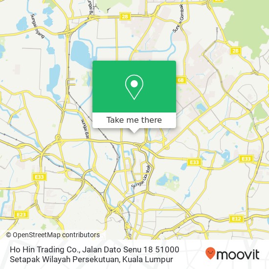 Peta Ho Hin Trading Co., Jalan Dato Senu 18 51000 Setapak Wilayah Persekutuan