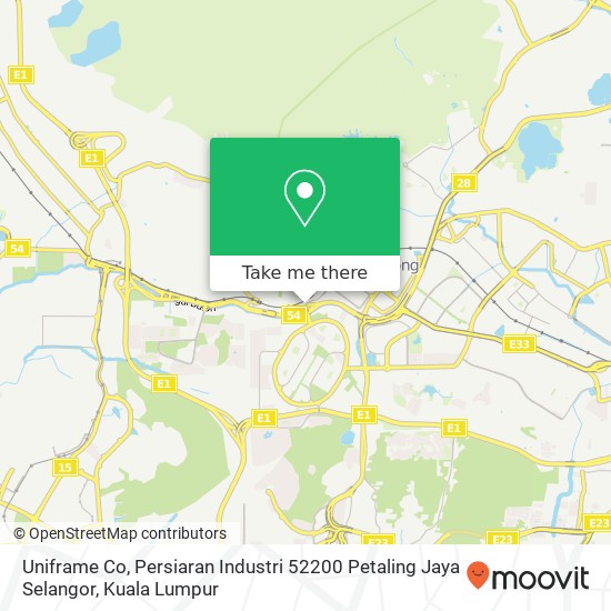 Peta Uniframe Co, Persiaran Industri 52200 Petaling Jaya Selangor