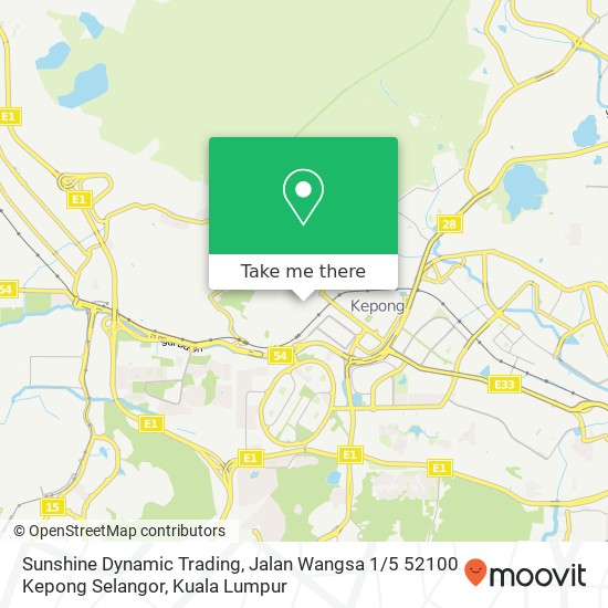 Peta Sunshine Dynamic Trading, Jalan Wangsa 1 / 5 52100 Kepong Selangor