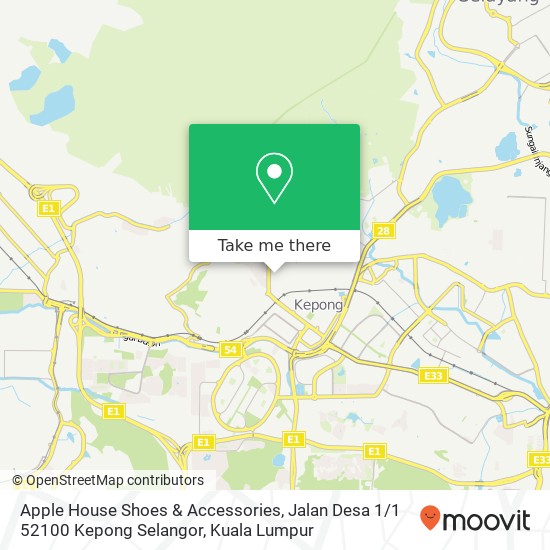 Apple House Shoes & Accessories, Jalan Desa 1 / 1 52100 Kepong Selangor map