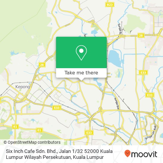 Peta Six Inch Cafe Sdn. Bhd., Jalan 1 / 32 52000 Kuala Lumpur Wilayah Persekutuan