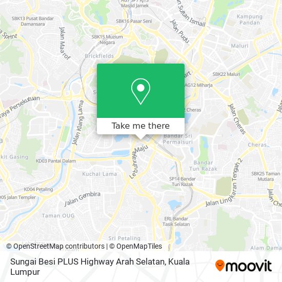 Peta Sungai Besi PLUS Highway Arah Selatan