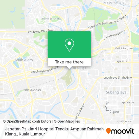 Peta Jabatan Psikiatri Hospital Tengku Ampuan Rahimah, Klang.