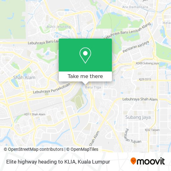 Elite highway heading to KLIA map