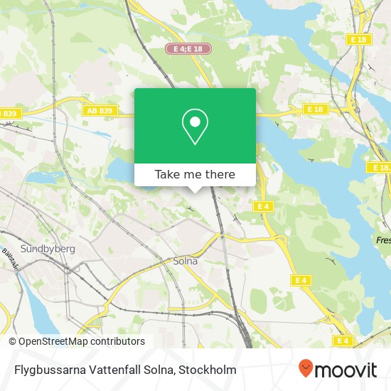 Flygbussarna Vattenfall Solna map