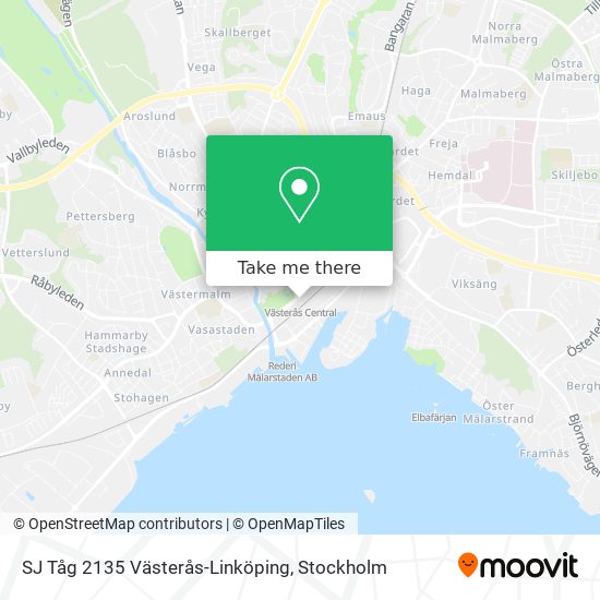 SJ Tåg 2135 Västerås-Linköping map