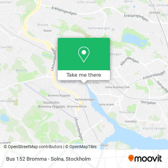 Bus 152 Bromma - Solna map