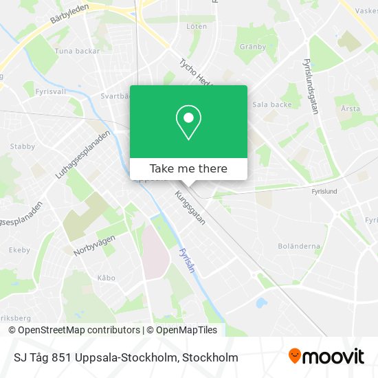 SJ Tåg 851 Uppsala-Stockholm map