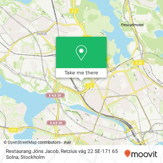 Restaurang Jöns Jacob, Retzius väg 22 SE-171 65 Solna map