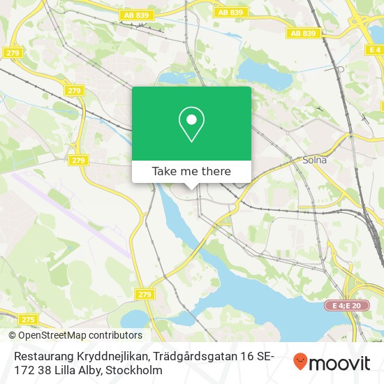 Restaurang Kryddnejlikan, Trädgårdsgatan 16 SE-172 38 Lilla Alby map