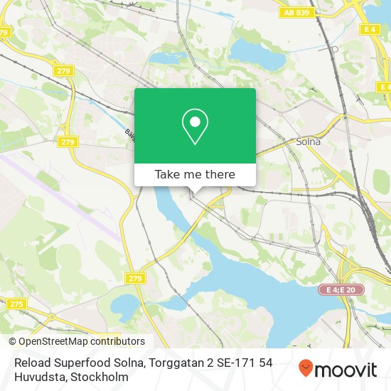 Reload Superfood Solna, Torggatan 2 SE-171 54 Huvudsta map