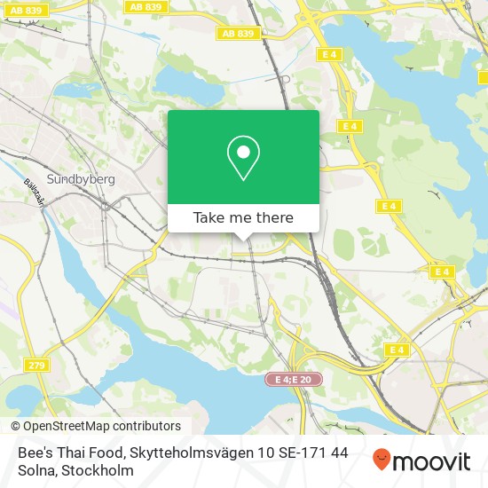 Bee's Thai Food, Skytteholmsvägen 10 SE-171 44 Solna map