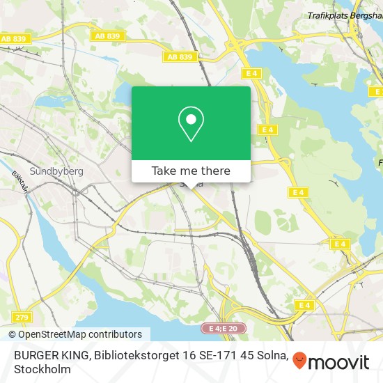 BURGER KING, Bibliotekstorget 16 SE-171 45 Solna map