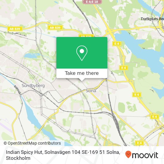 Indian Spicy Hut, Solnavägen 104 SE-169 51 Solna map