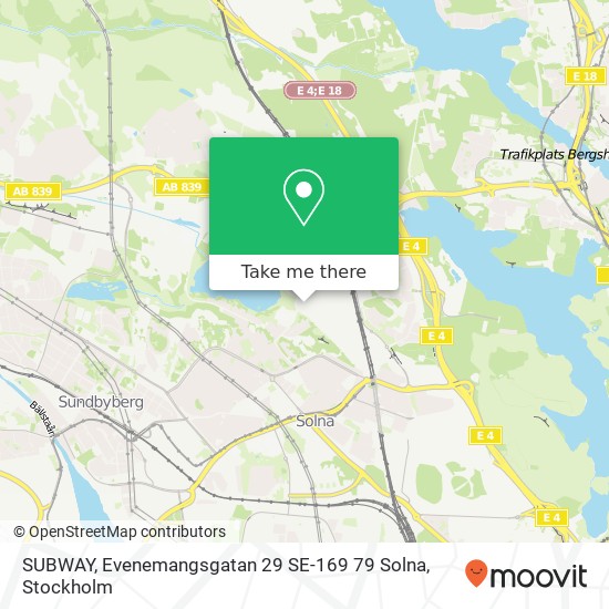 SUBWAY, Evenemangsgatan 29 SE-169 79 Solna map