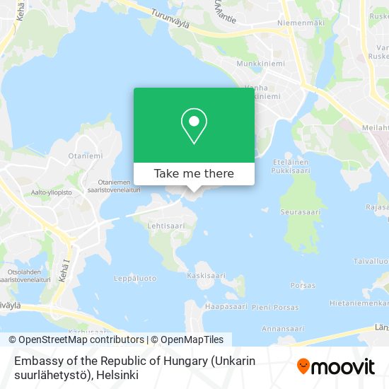 How to get to Embassy of the Republic of Hungary (Unkarin suurlähetystö) in  Helsinki by Bus, Train, Tram or Metro?