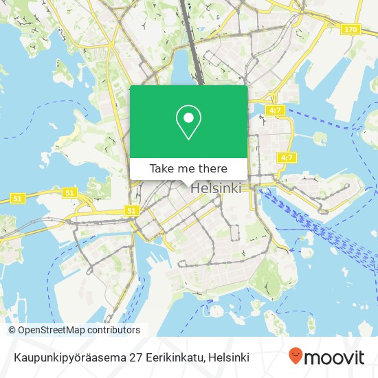 Kaupunkipyöräasema 27 Eerikinkatu map