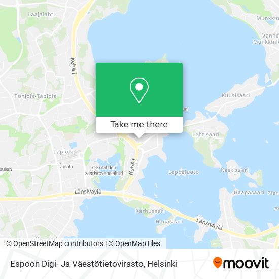 How to get to Espoon Digi- Ja Väestötietovirasto by Bus, Metro, Train or  Tram?