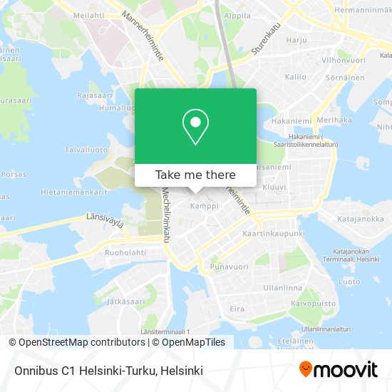 Onnibus C1 Helsinki-Turku map