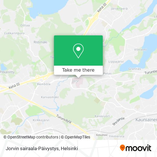 How to get to Jorvin sairaala-Päivystys in Espoo by Bus or Train?