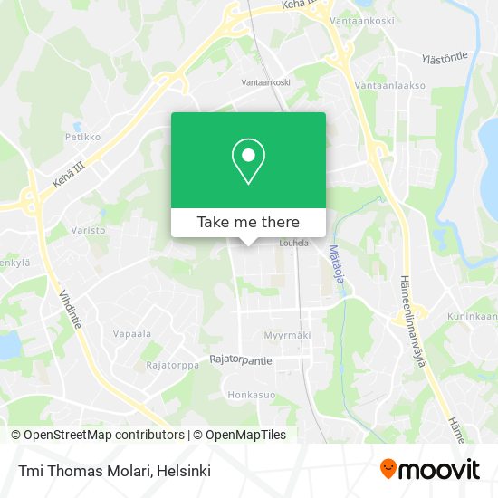 How to get to Tmi Thomas Molari in Vantaa by Bus, Train or Tram?