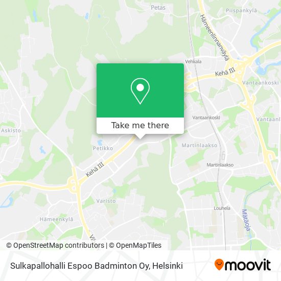 Sulkapallohalli Espoo Badminton Oy map