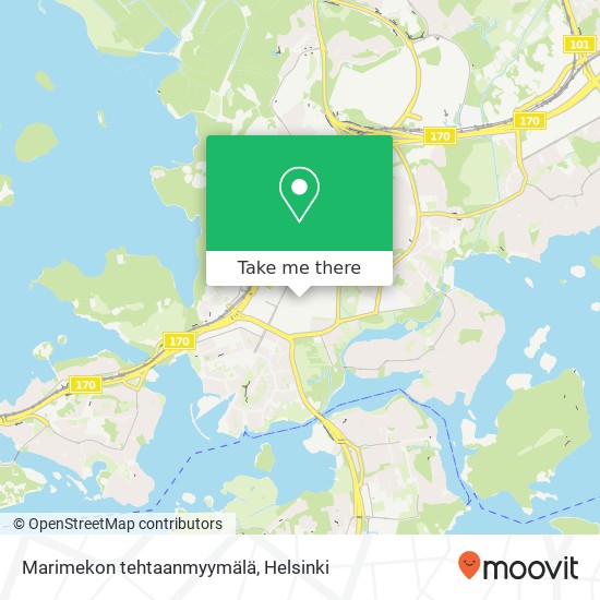 How to get to Marimekon tehtaanmyymälä in Helsinki by Bus, Metro, Tram or  Train?