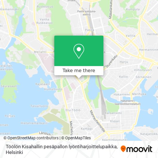 Töölön Kisahallin pesäpallon lyöntiharjoittelupaikka map