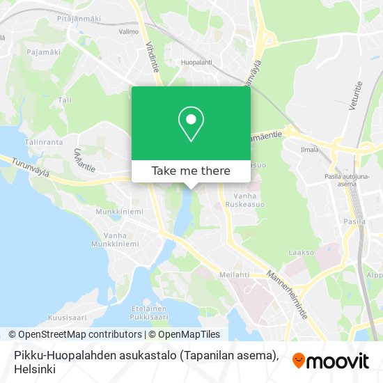 How to get to Pikku-Huopalahden asukastalo (Tapanilan asema) in Helsinki by  Bus or Train?