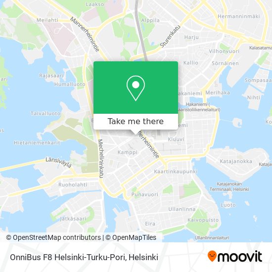 OnniBus F8 Helsinki-Turku-Pori map
