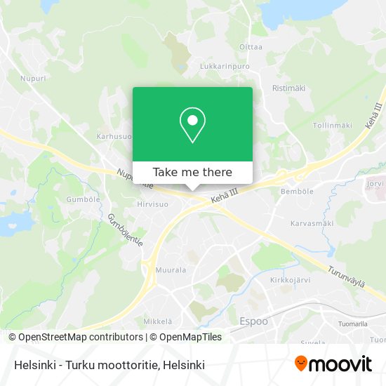 Helsinki - Turku moottoritie map