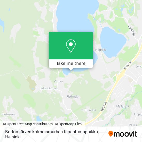 How to get to Bodomjärven kolmoismurhan tapahtumapaikka in Espoo by Bus or  Train?