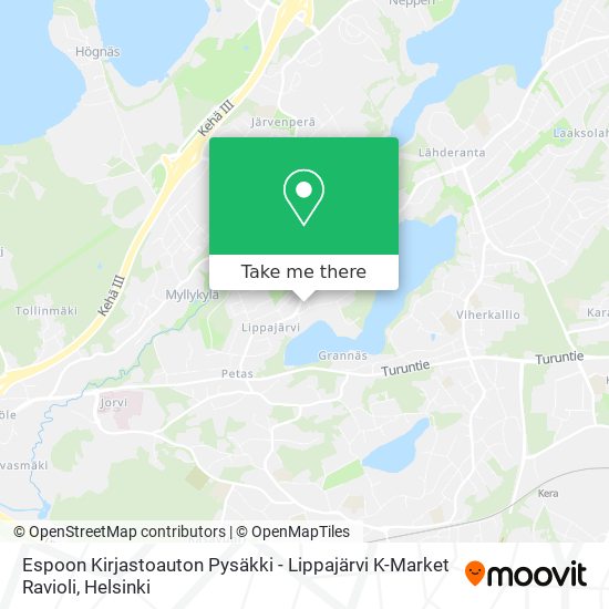 Espoon Kirjastoauton Pysäkki - Lippajärvi K-Market Ravioli map