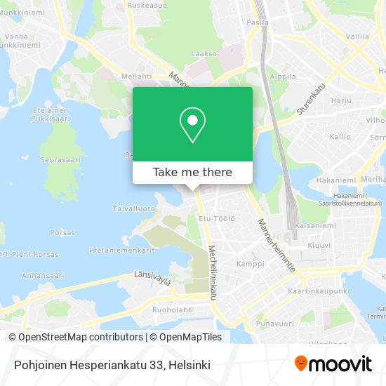 How to get to Pohjoinen Hesperiankatu 33 in Helsinki by Bus, Metro, Train  or Tram?