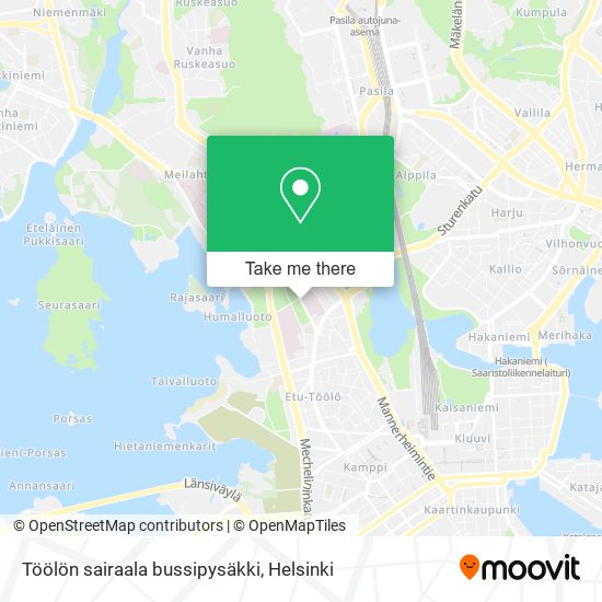 Töölön sairaala bussipysäkki map