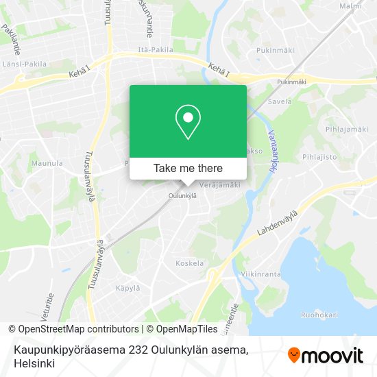 Kaupunkipyöräasema 232 Oulunkylän asema map