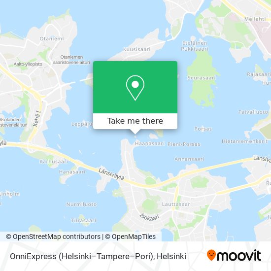 OnniExpress (Helsinki–Tampere–Pori) map